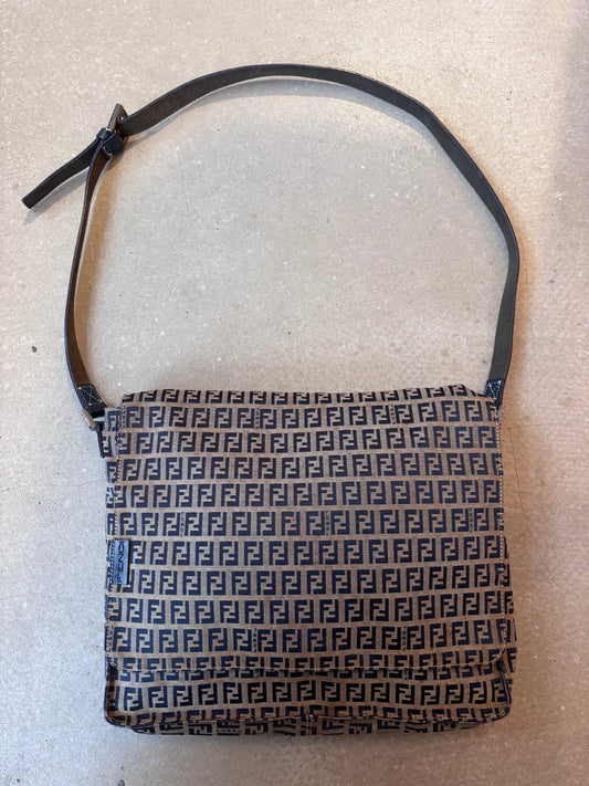 Fendi Monogram Cross Body Messenger Bag Brown