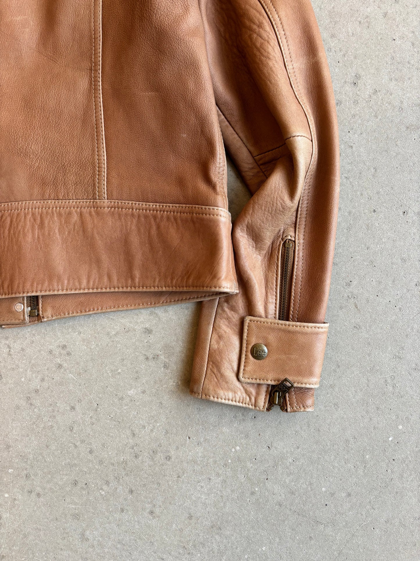 Lee Leather Triple Zip Jacket Small Brown