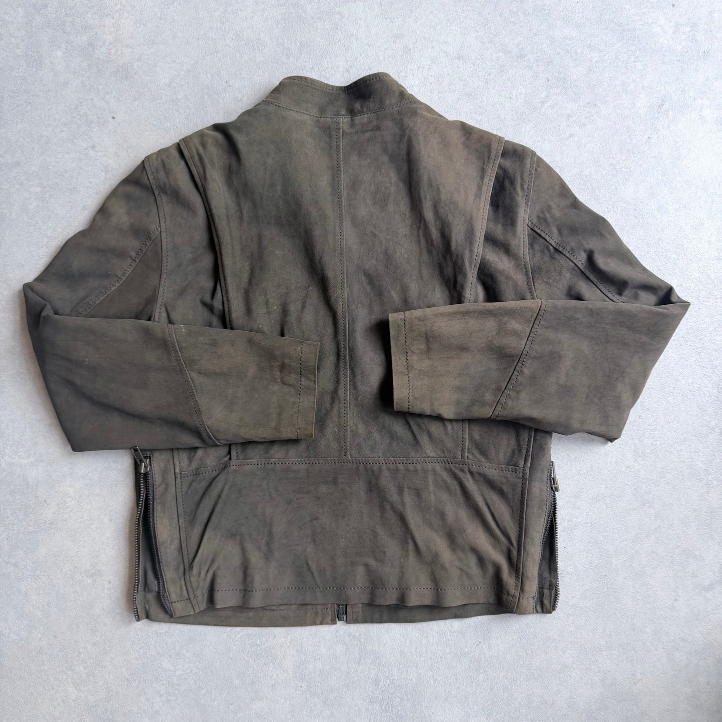 Blue Blood Suede Leather Army Green Jacket Dip Dye M