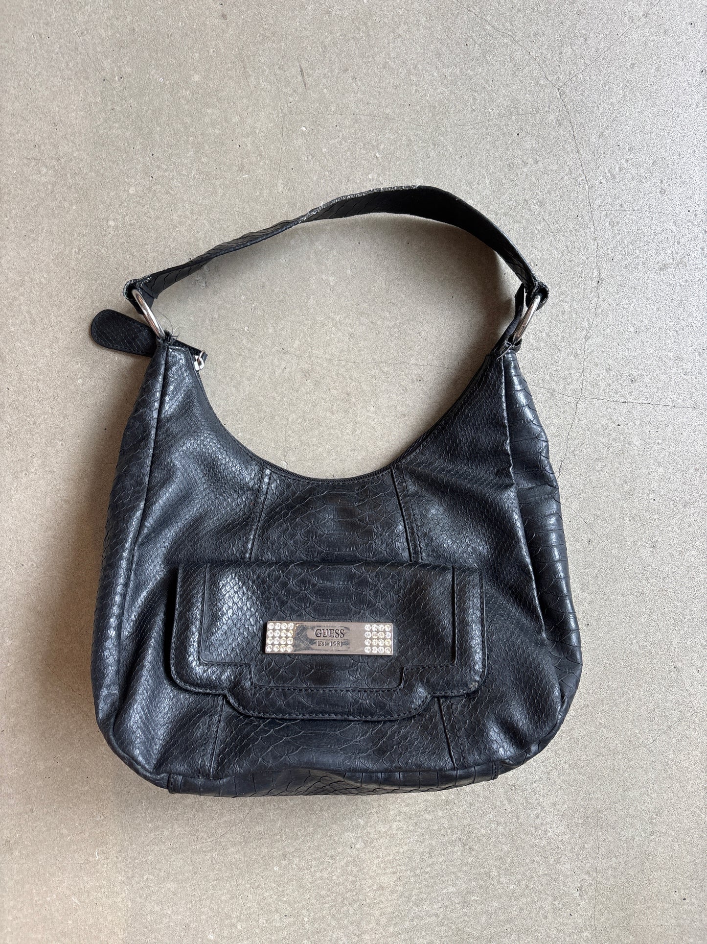Guess Leather Print Handbag Black