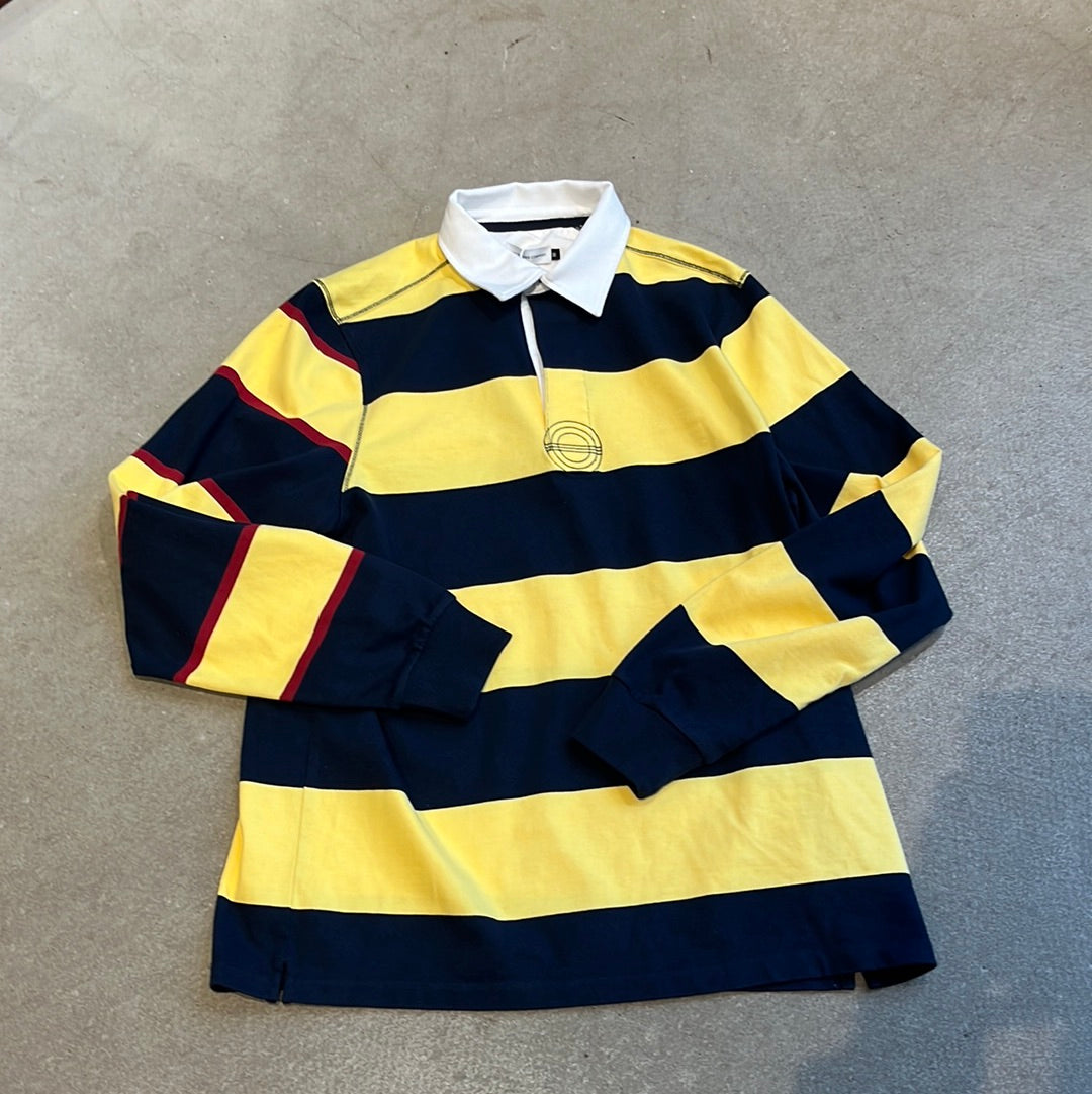 Pop Striped Logo Rugby Polo Sweat Yellow Navy M