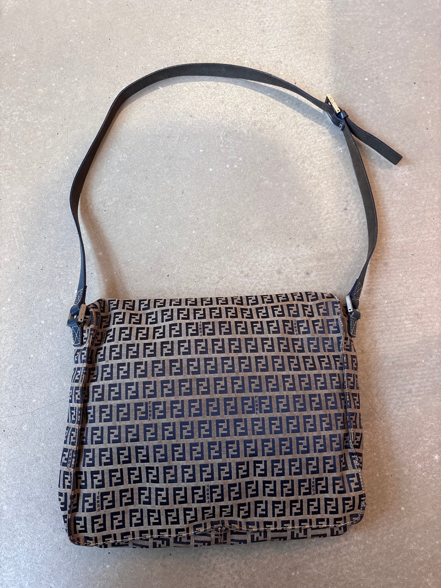 Fendi Monogram Cross Body Messenger Bag Brown