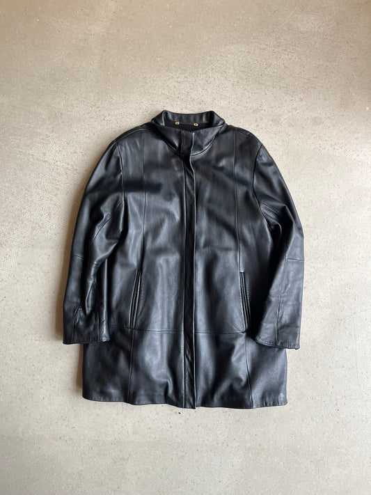 Your 6th Sense Classic Leather Trench Coat Black 48
