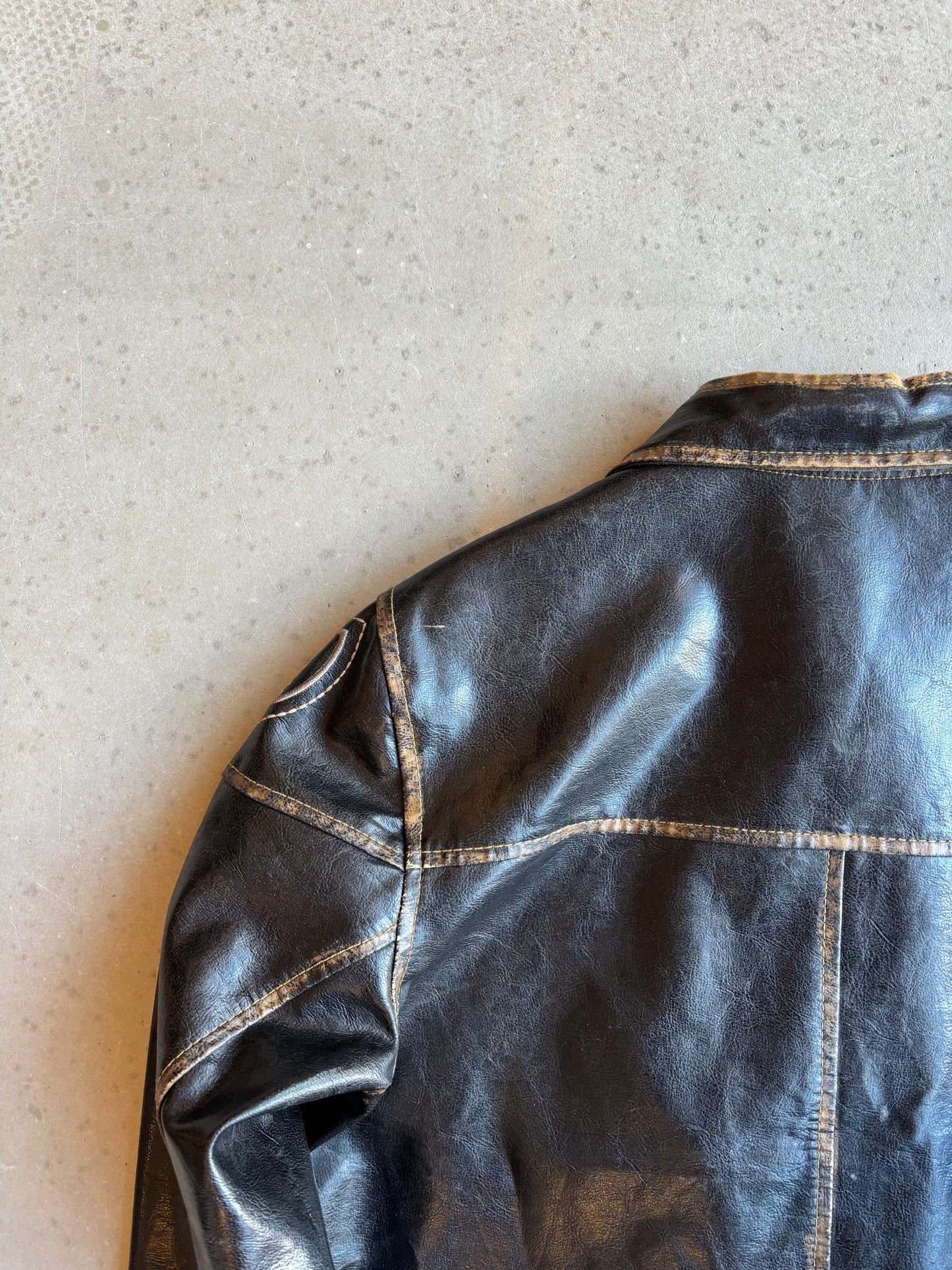 Vintage Replay Lined Leather Jacket Black Large