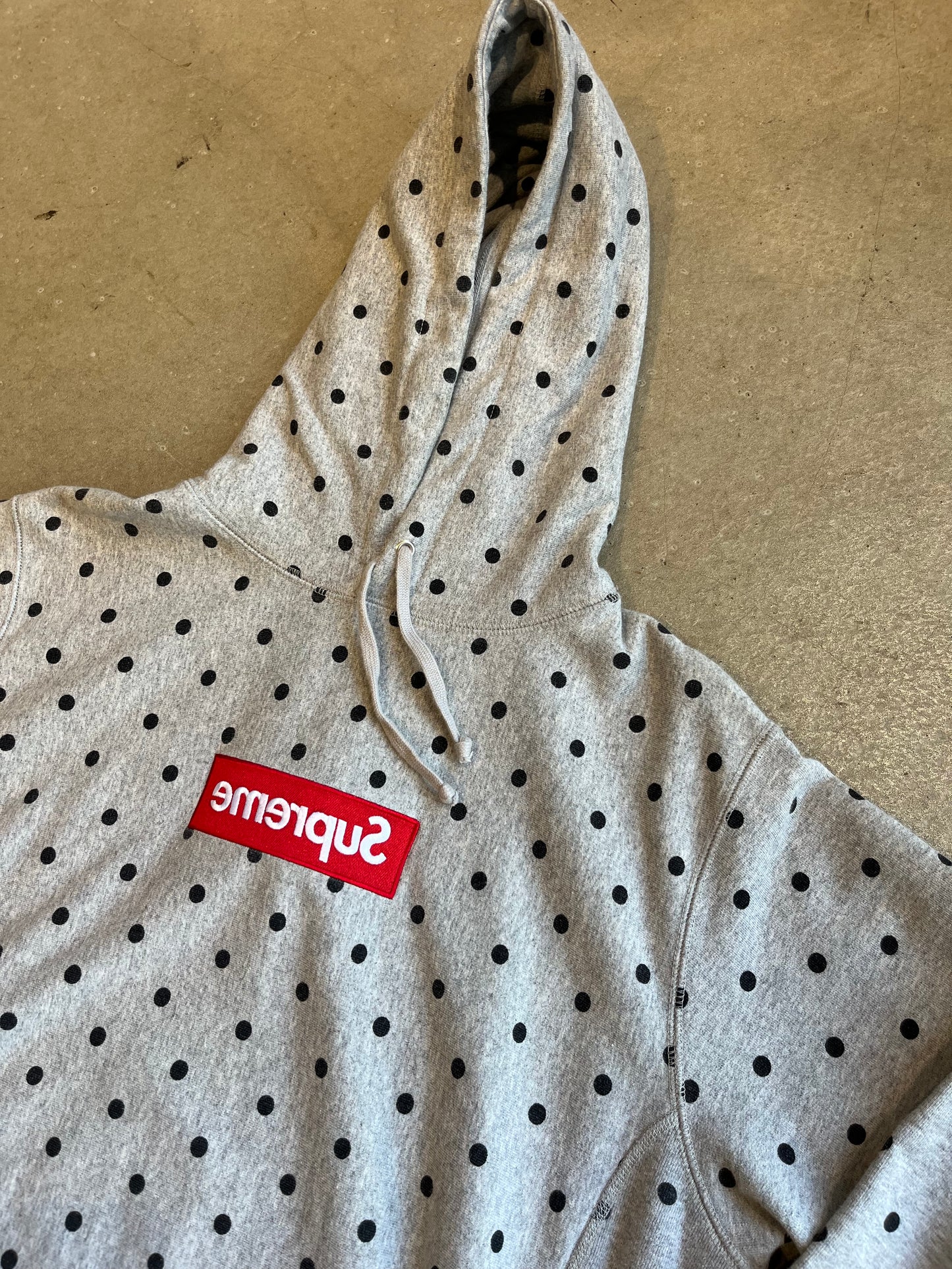 Supreme X CDG Pulka Dot Hoodie Grey XL