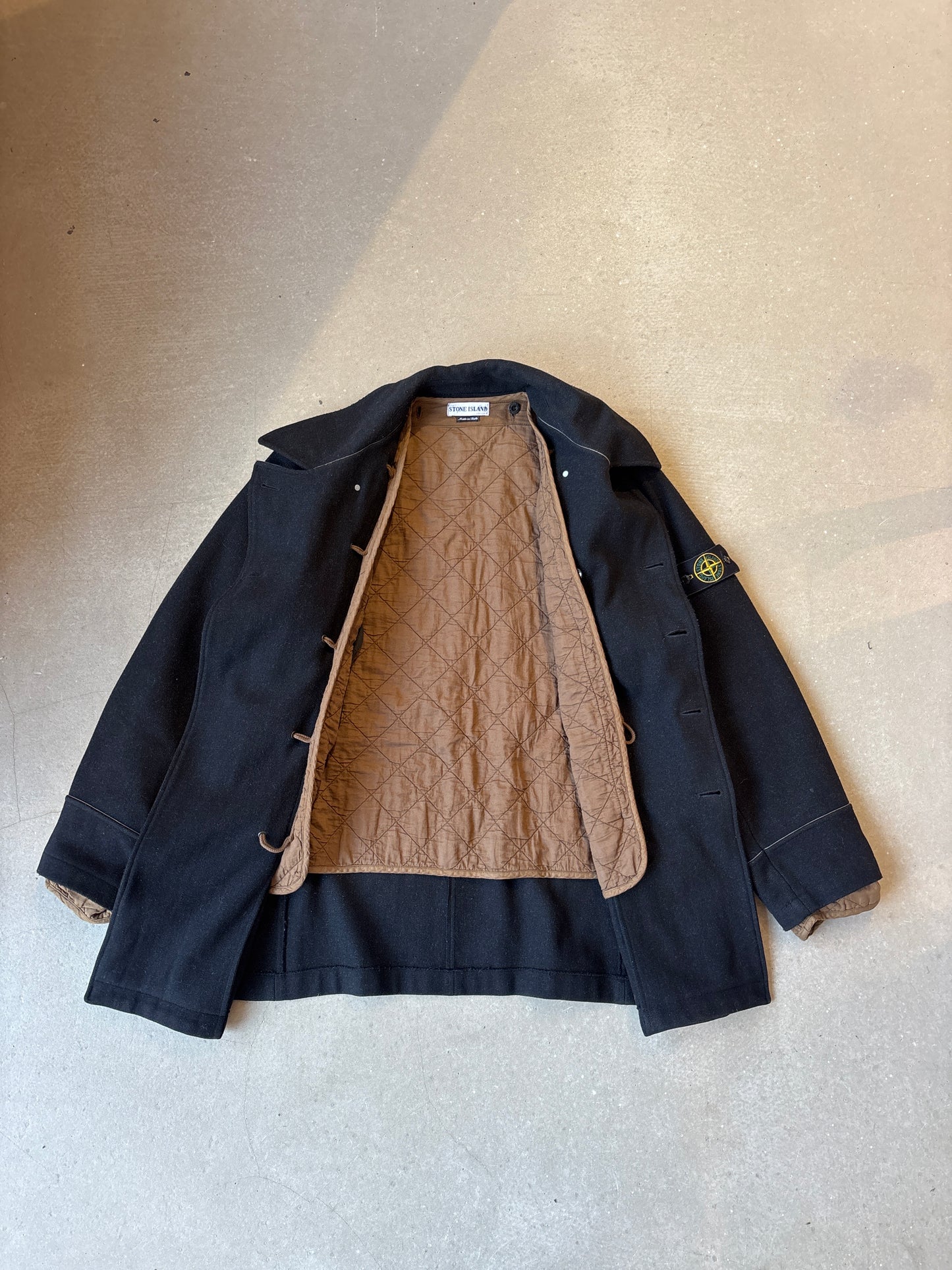 Stone Island 2002 Black Wool Dual Layer Pea Coat