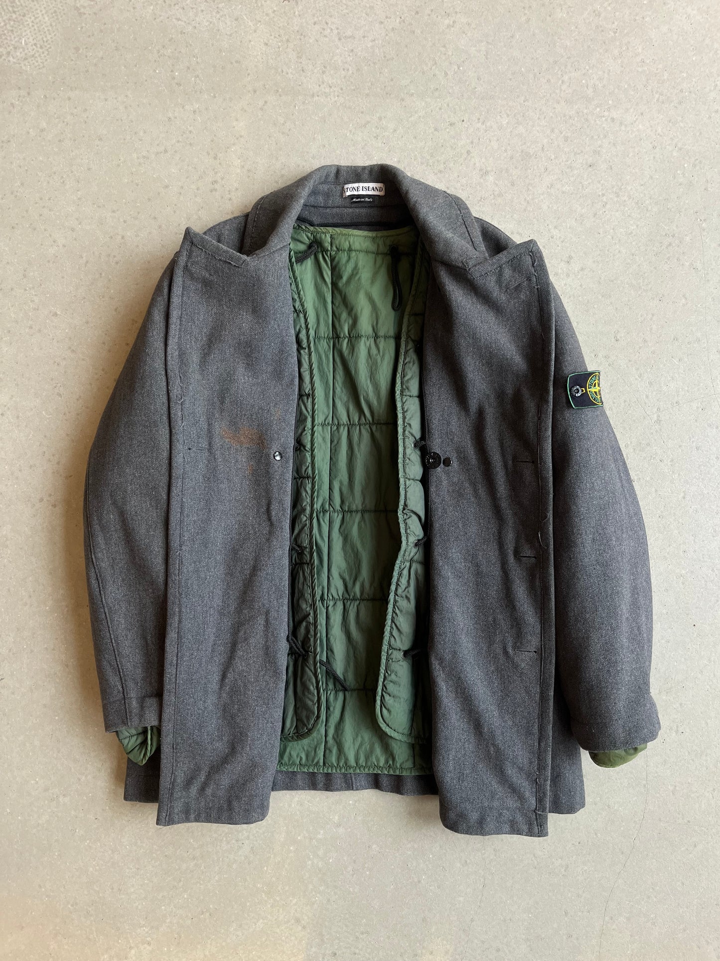 Vintage Stone Island Wool Double Breasted Coat Grey Large