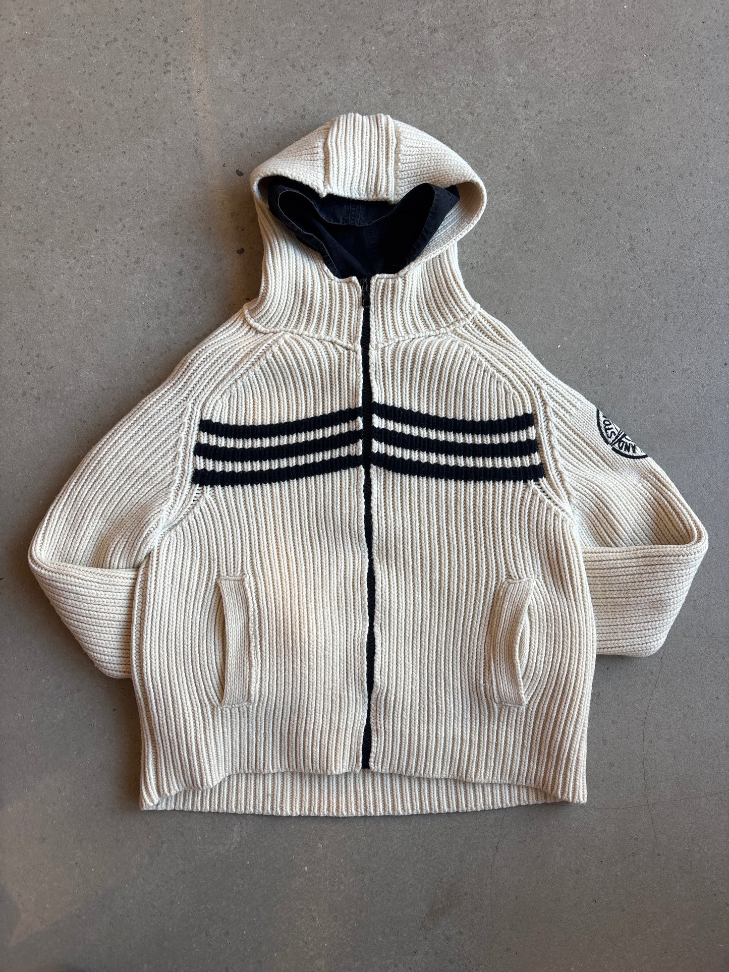 Vintage Stone Island Heavy Embroidered Lined Knit White XL