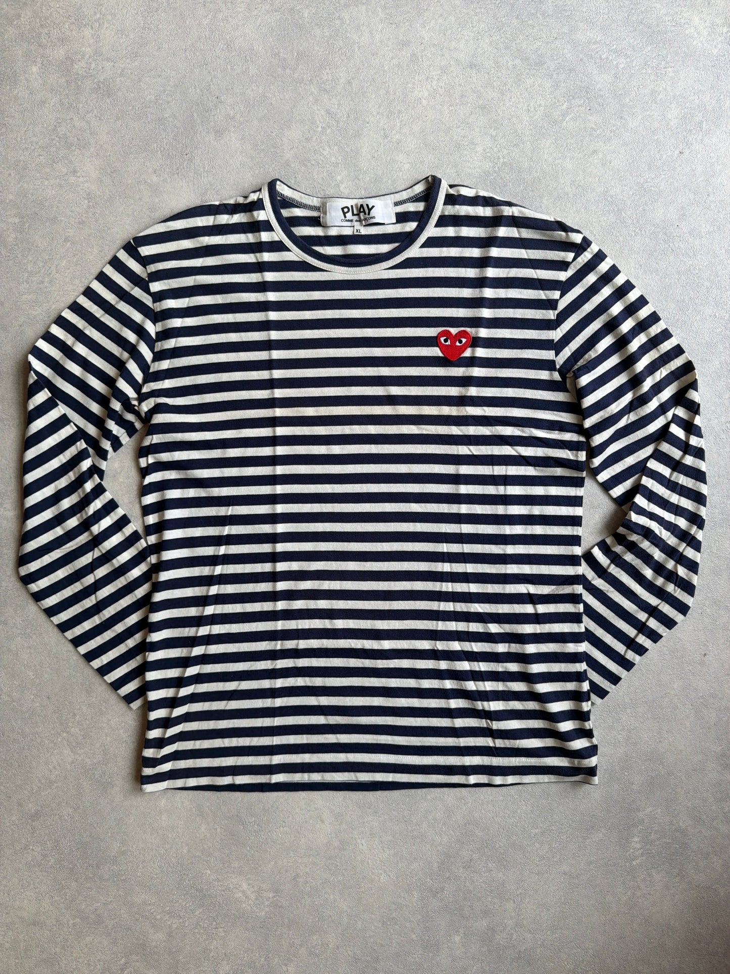 Comme Des Garçons Play Stripes Shirt Navy Size  red logo XL