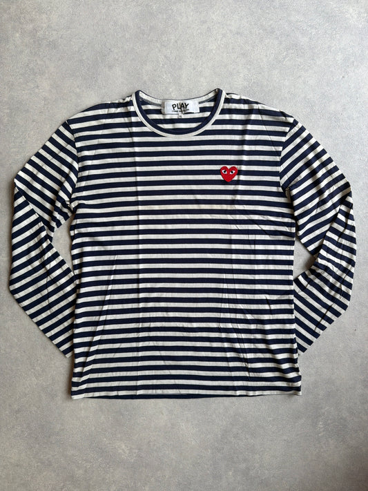 Comme Des Garçons Play Stripes Shirt Navy Size  red logo XL