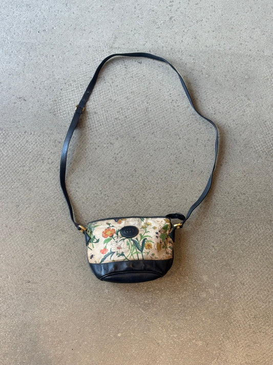 Vintage Gucci Flora Shoulder Bag Navy