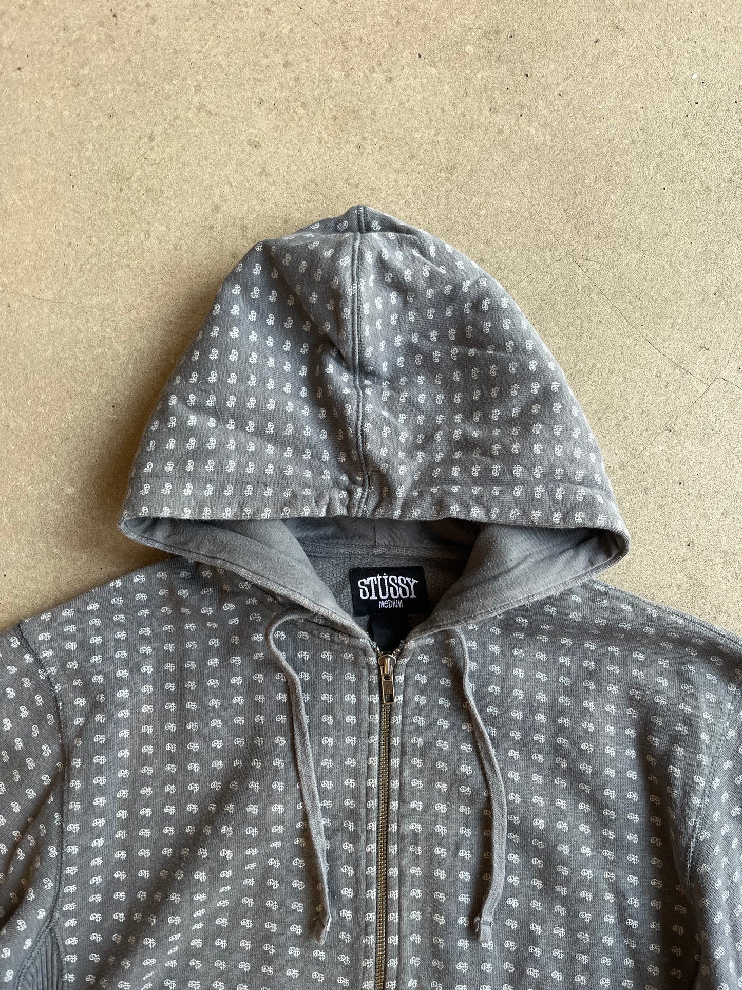 Stüssy Peace and Prosperity Zip-Up Hoodie Grey M