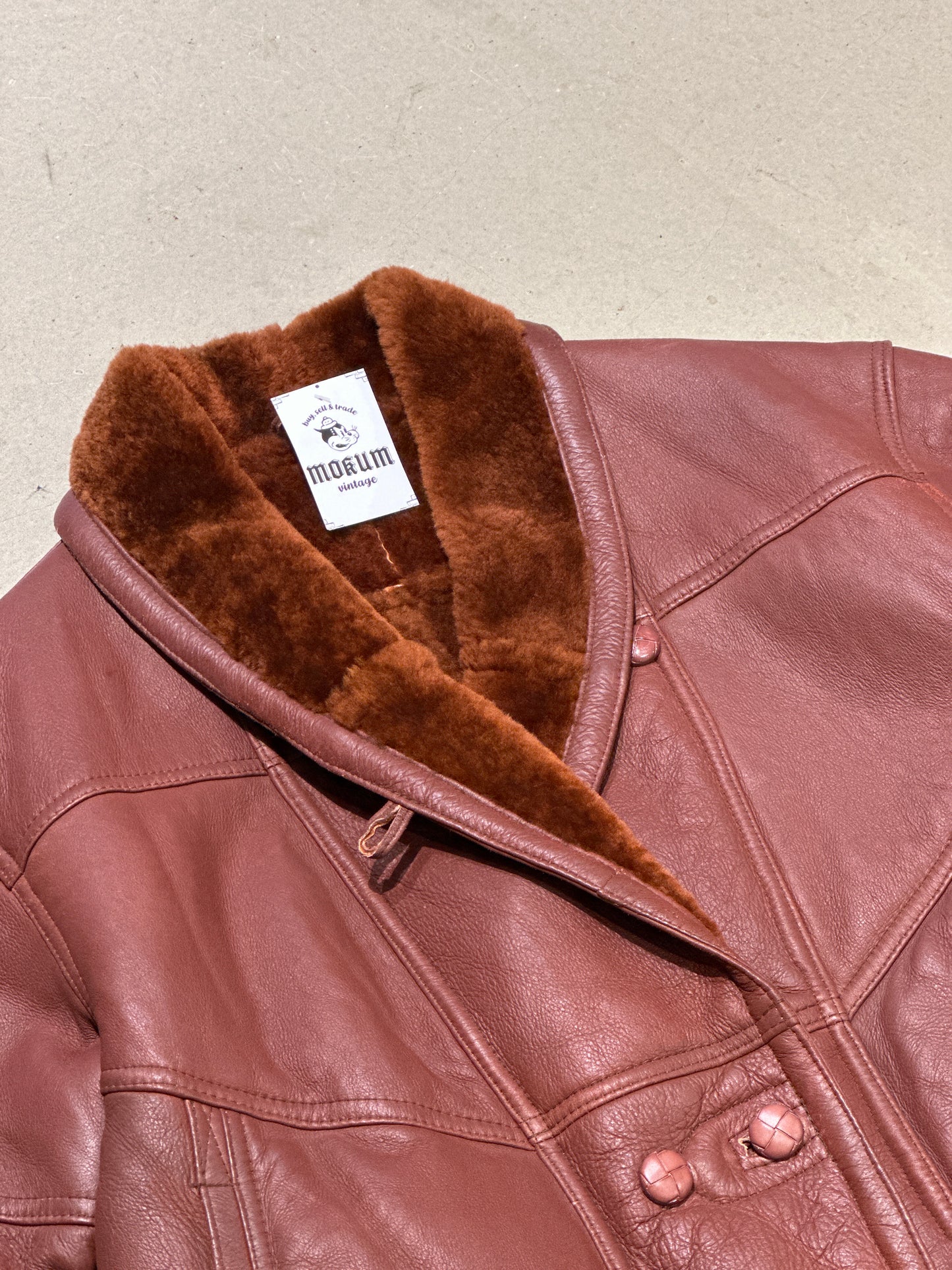 Leather Shearling Coat Burgundy L