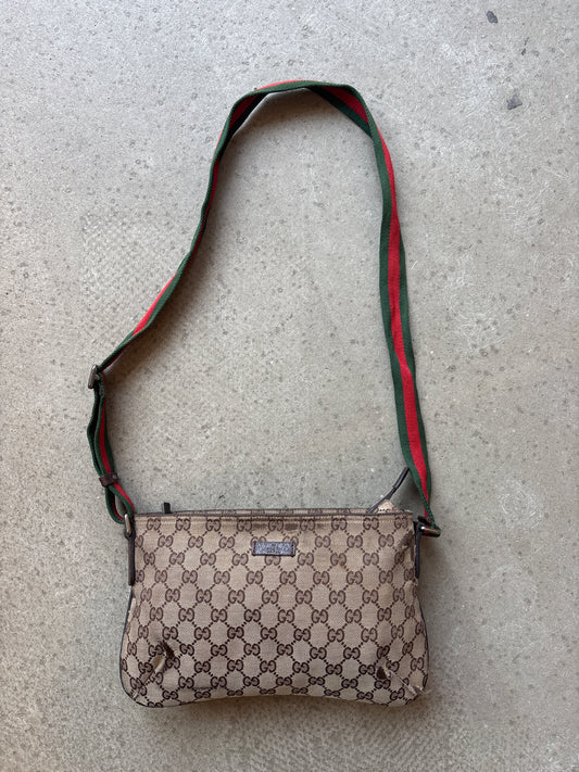 Gucci Monogram Sherry Line Cross Body Bag Brown