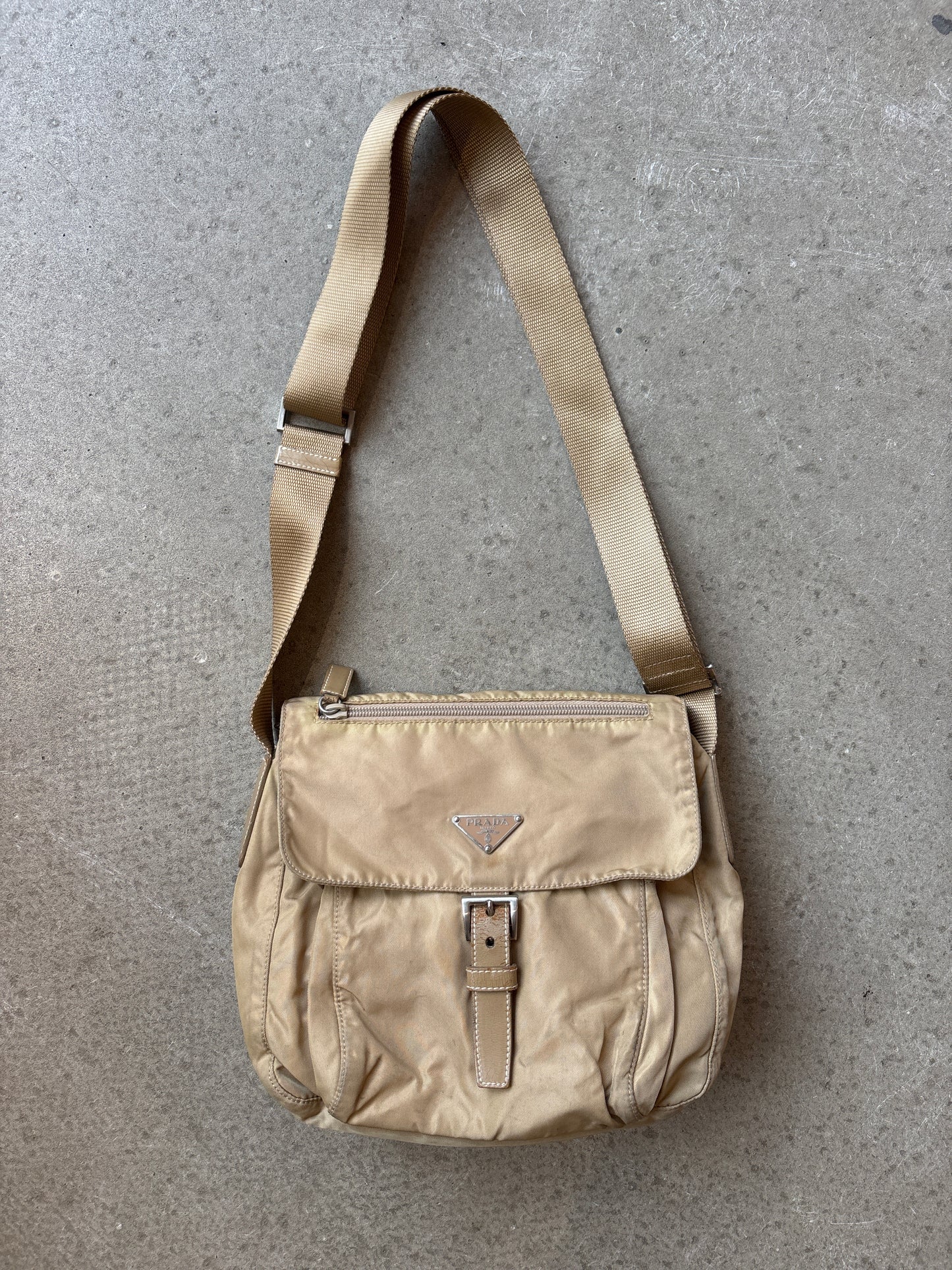 Prada Nylon Single Strap Messenger Bag Cream