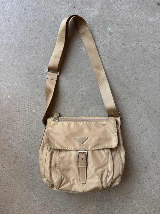 Prada Nylon Single Strap Messenger Bag Cream
