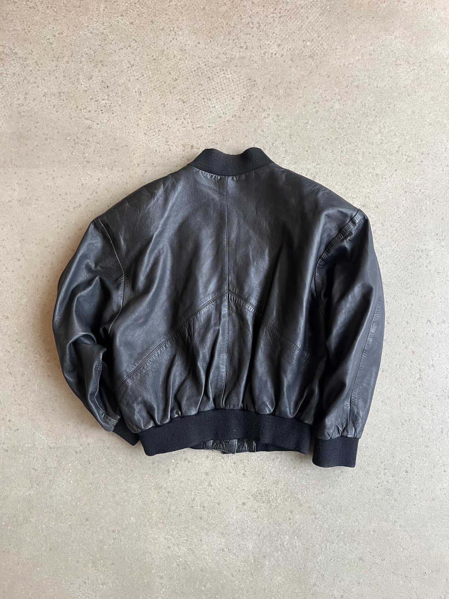 Chaps Leather Bomber Jacket Black Size 40