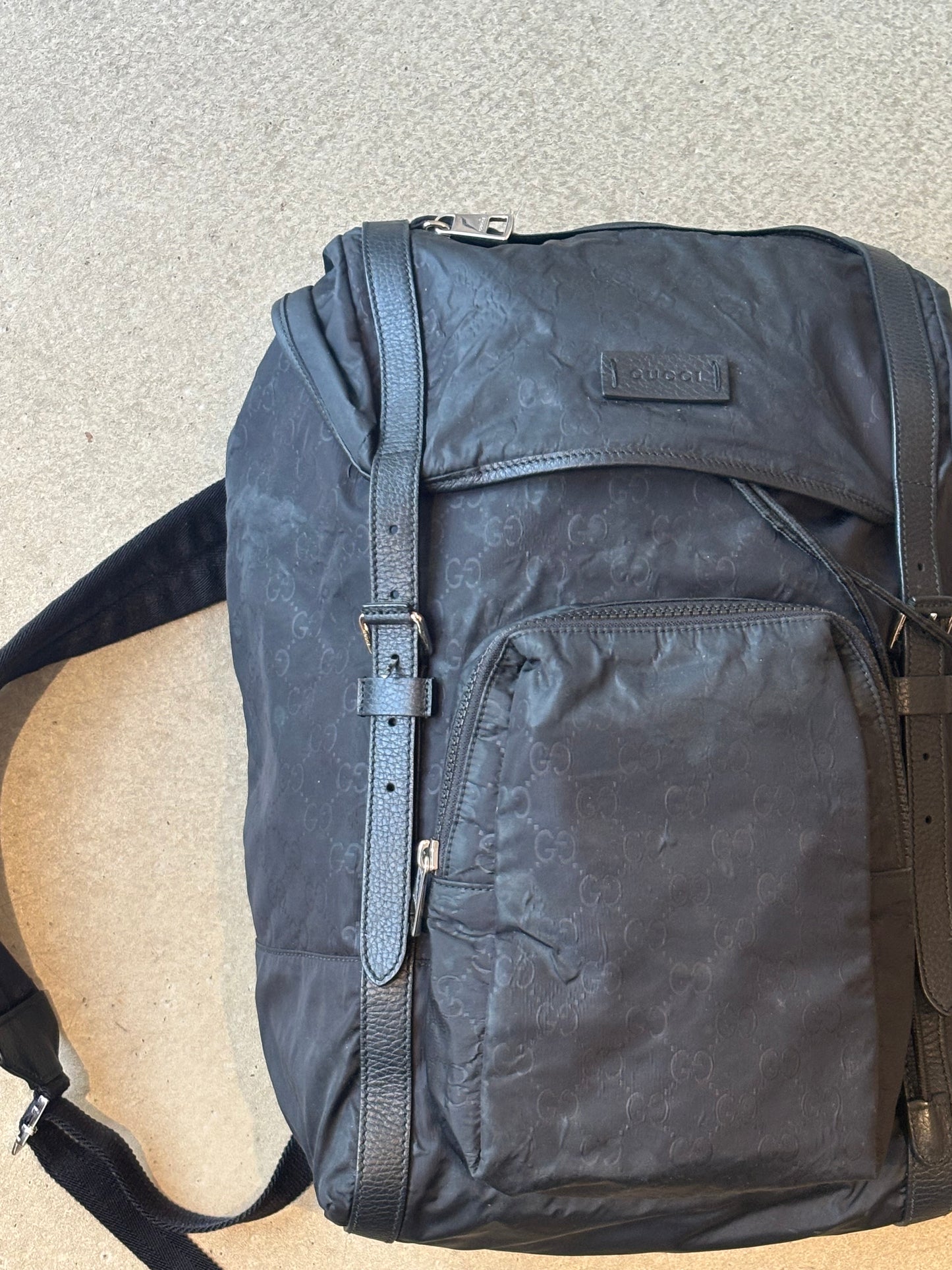Gucci GG Pattern Nylon And Leather Back PaclK Black