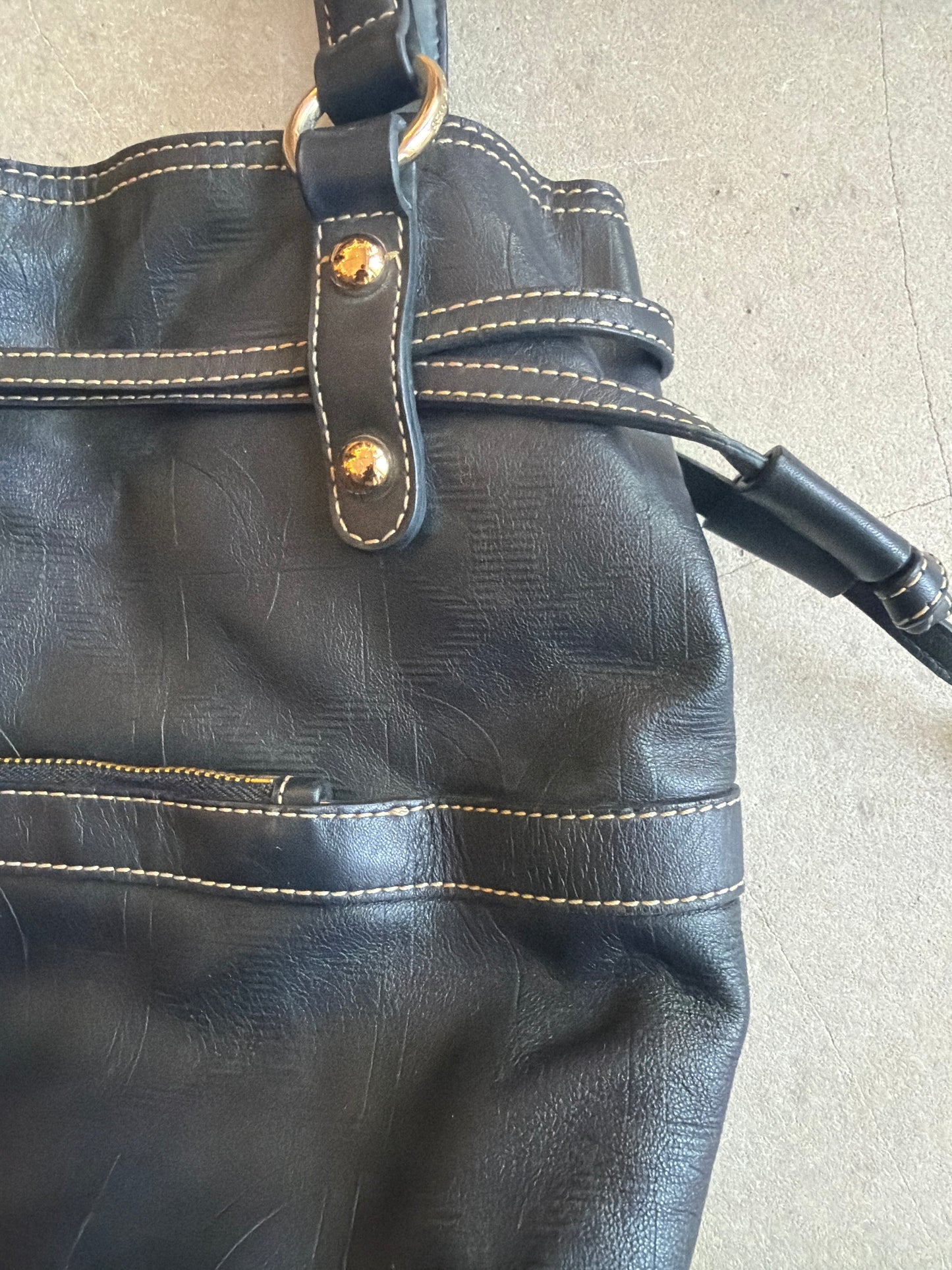 Bean Pole Black Leather Hand Bag