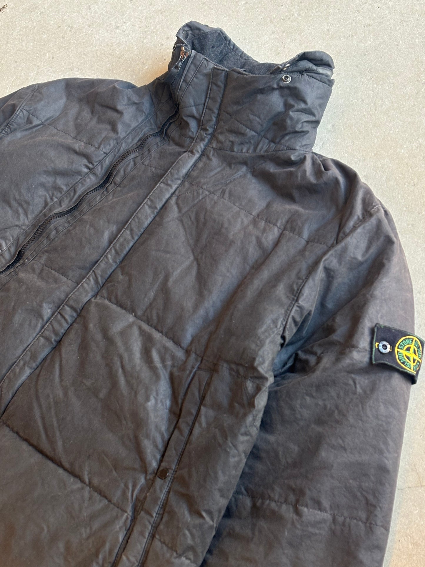 Stone Island Wax Cotton Puffer Jacket 1999 Piece No 727719 Black