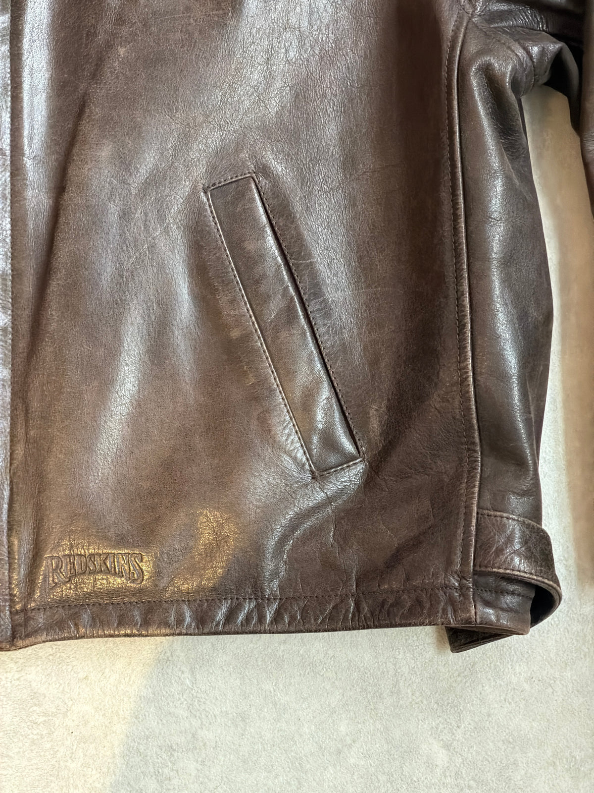 Redskins Leather Brown Jacket Green Liner Size XL