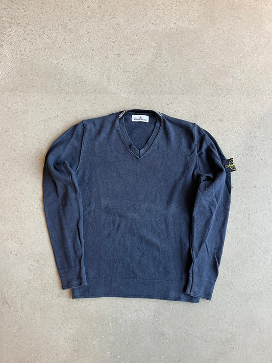 Stone Island V-neck Knit Navy Large