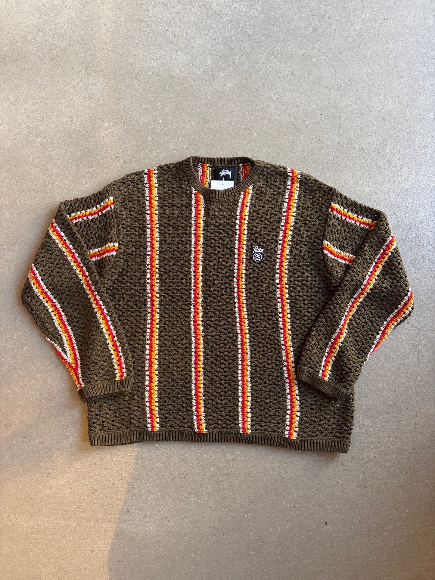 Stussy x Patta Striped Loose Gauge Sweater Olive L