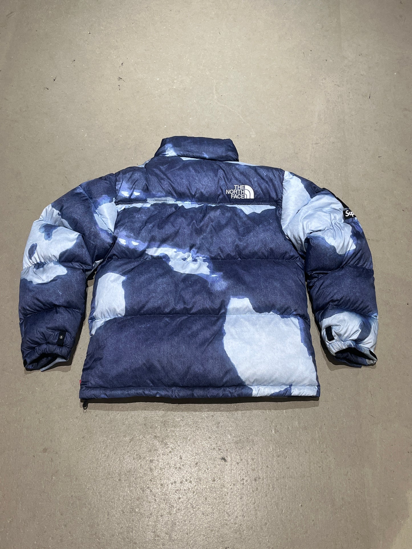 Supreme The North Face Bleached Denim Print Nuptse Jacket Indigo M