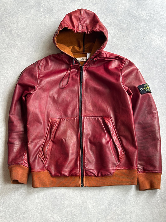 Stone Island 2014 Orange Lightweight Leather Felpa (Dyed Red)