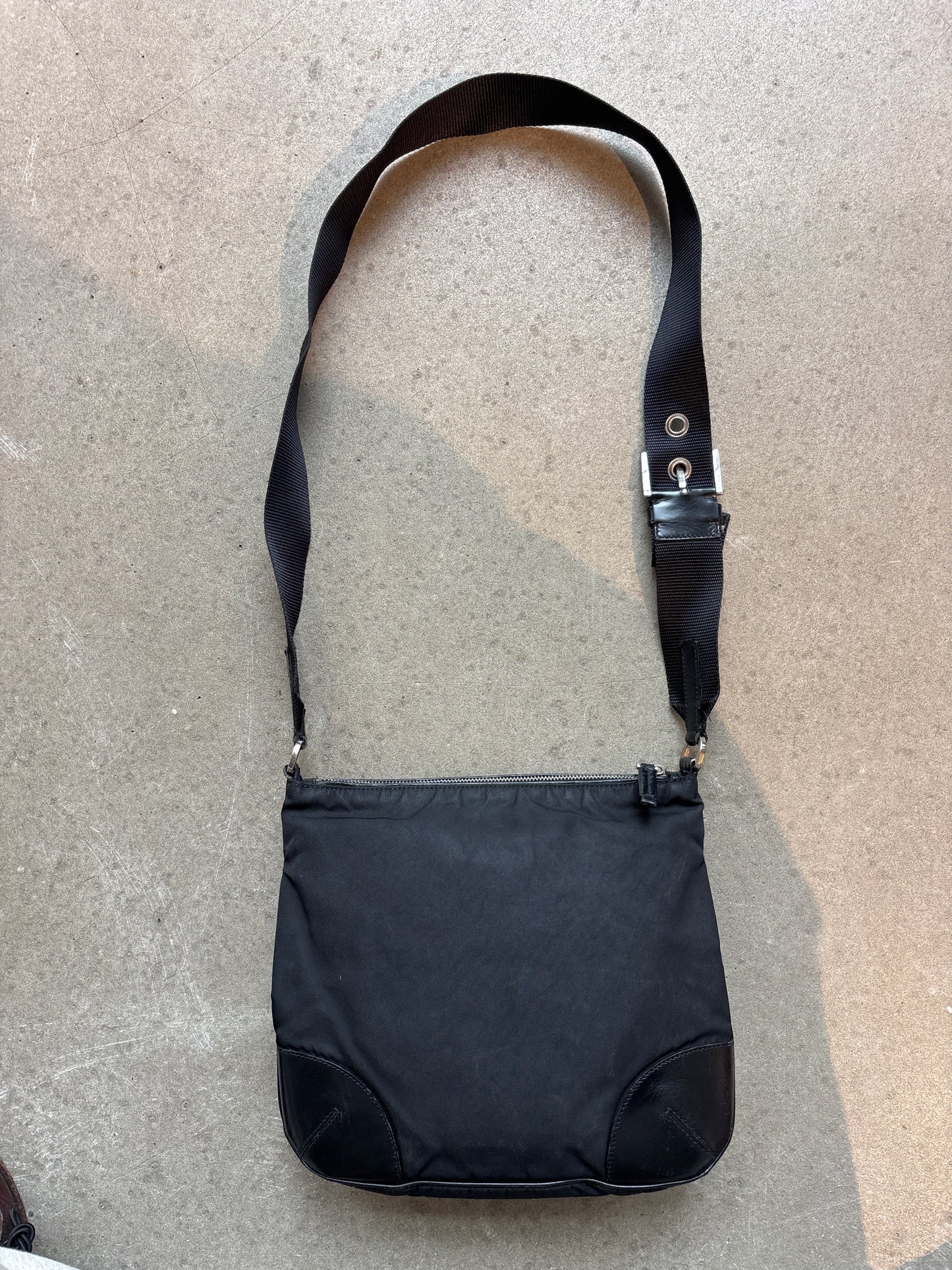 Prada Leather Detailed Cross Body Bag Black