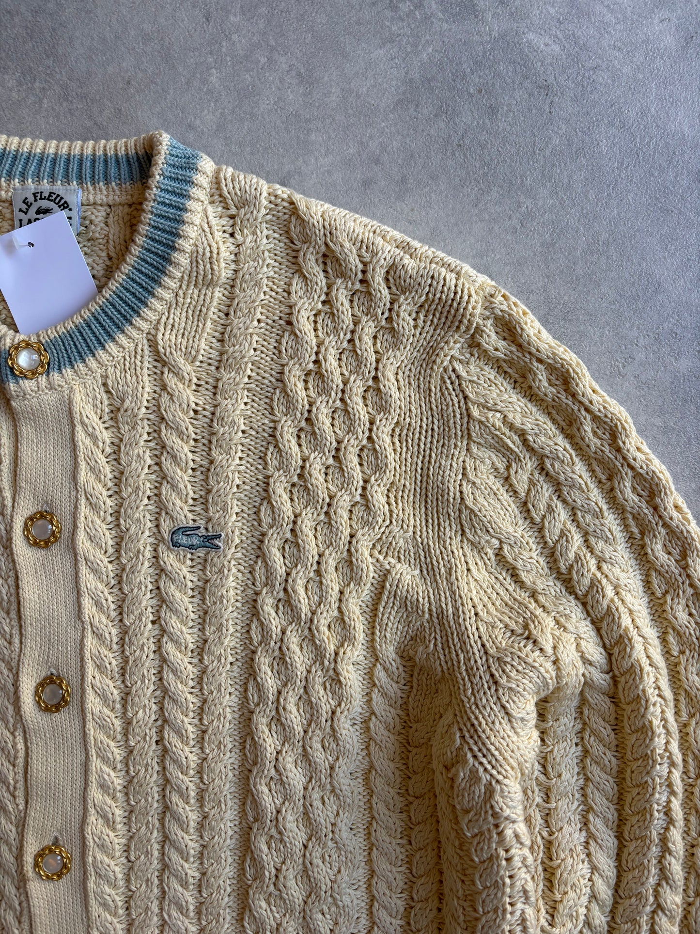 Lacoste X Golf Le Fleur Cable Knit Cardigan Beige XL