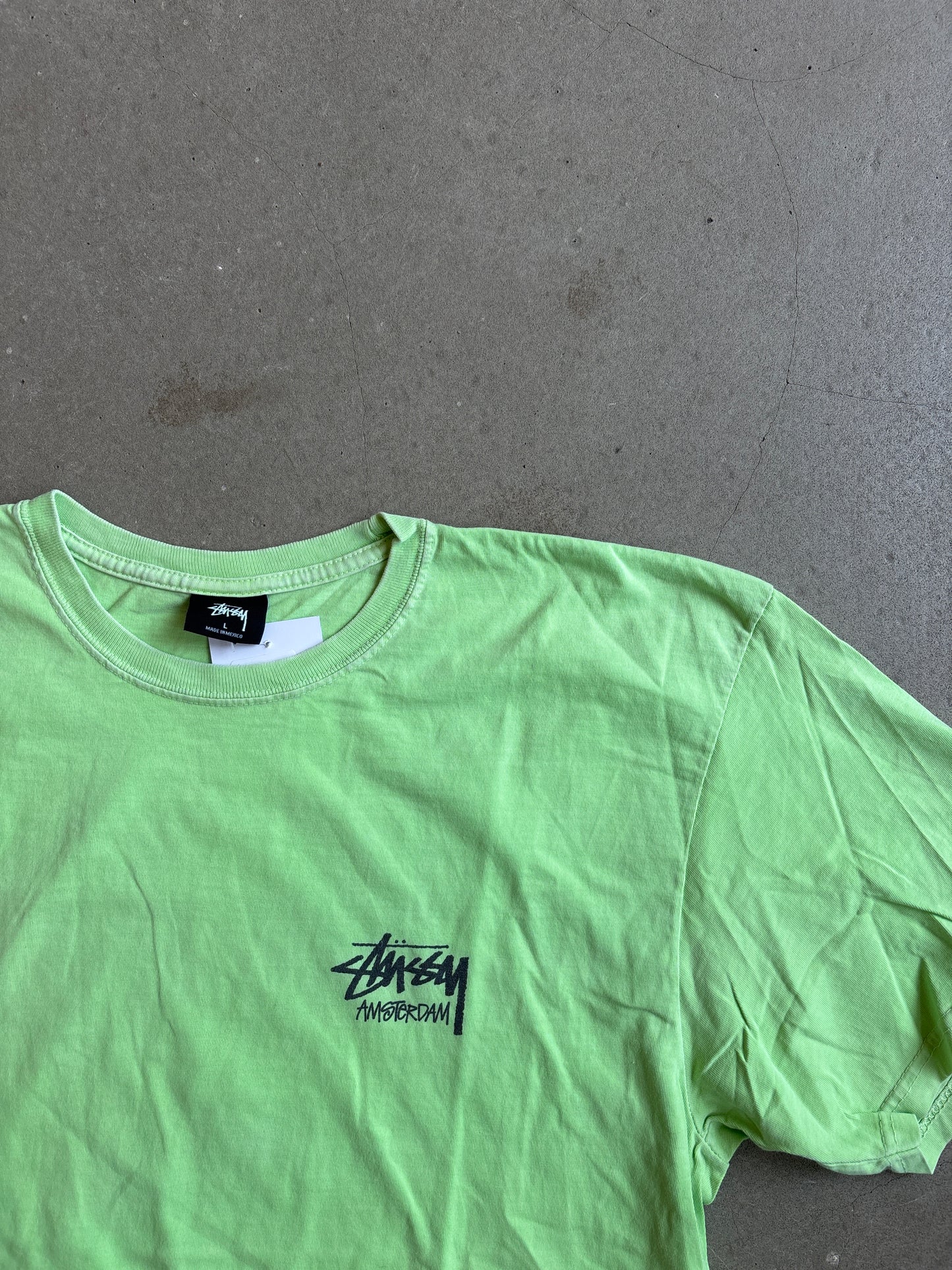 Stussy Amsterdam Neon Green Cropped Tee L