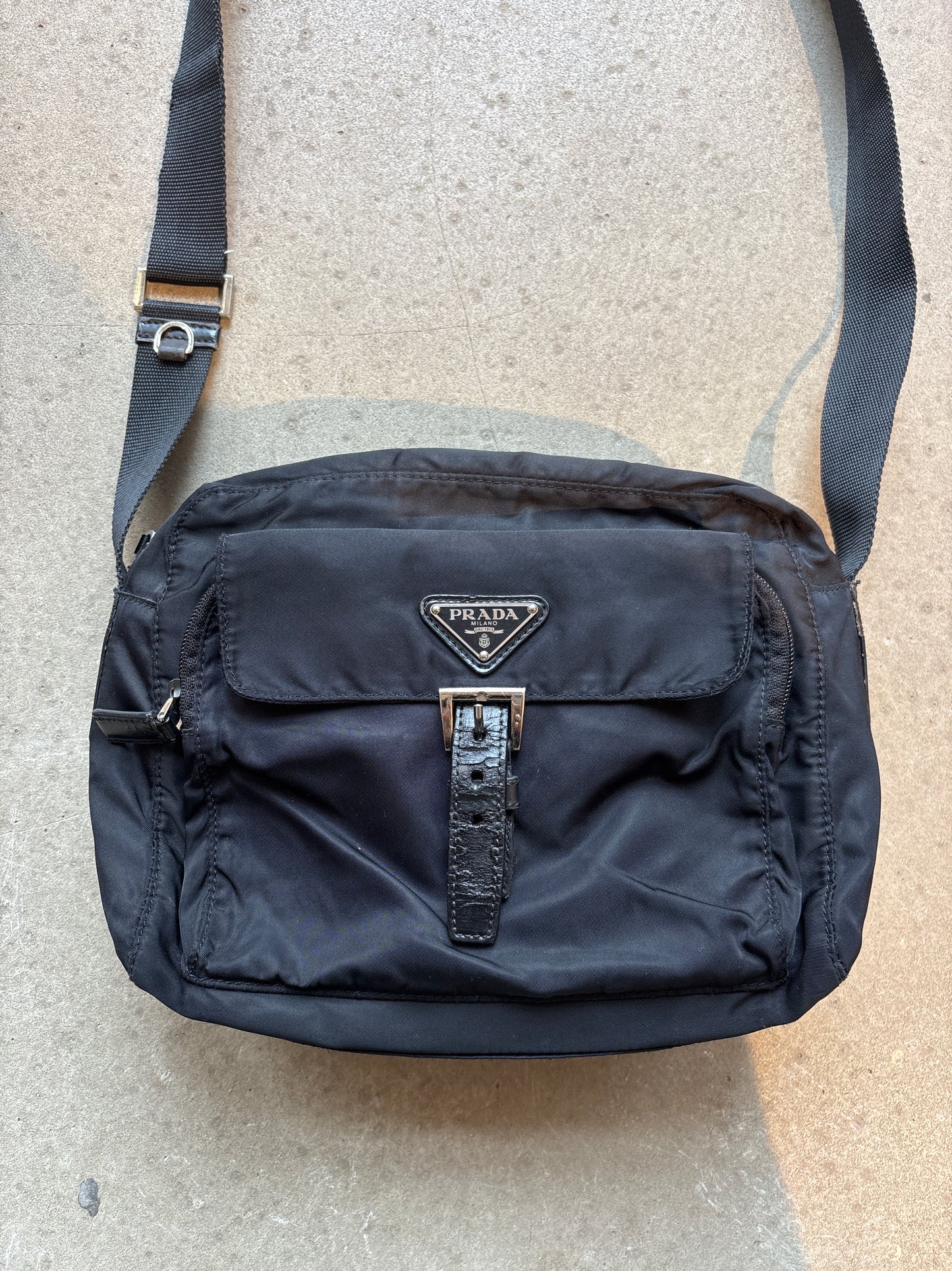 Prada Nylon Single Strap Multipocket Messenger Bag Black