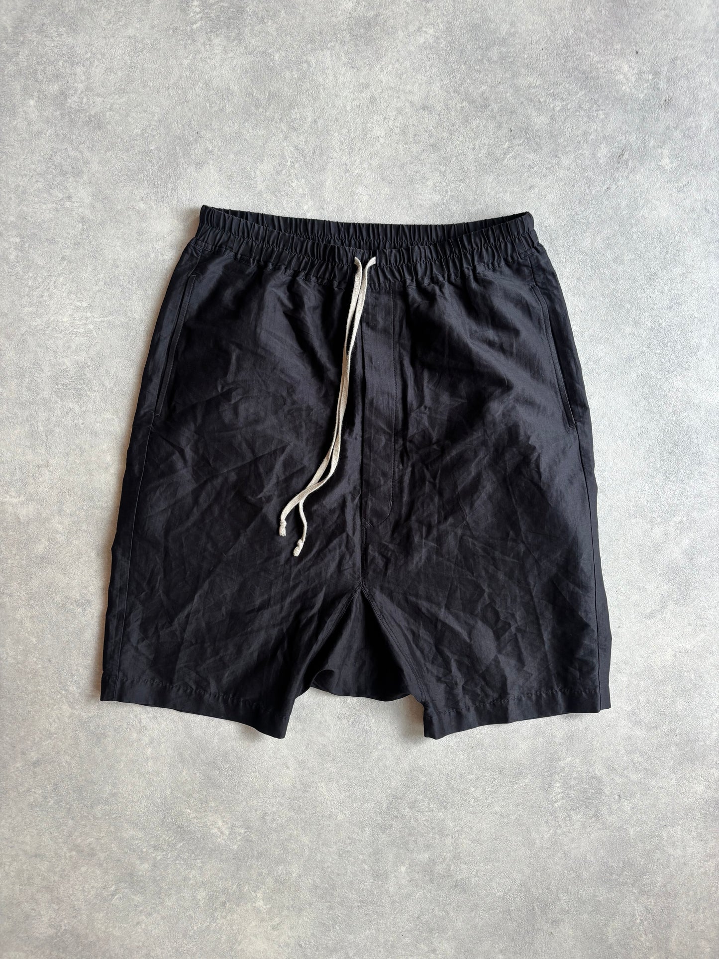 Rick Owens Drop Crotch Silk Babel Shorts Black Size 52