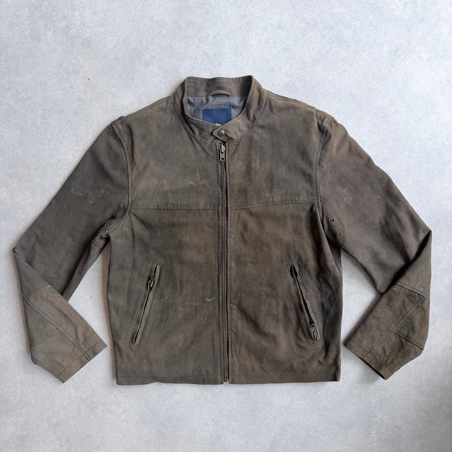 Blue Blood Suede Leather Army Green Jacket Dip Dye M