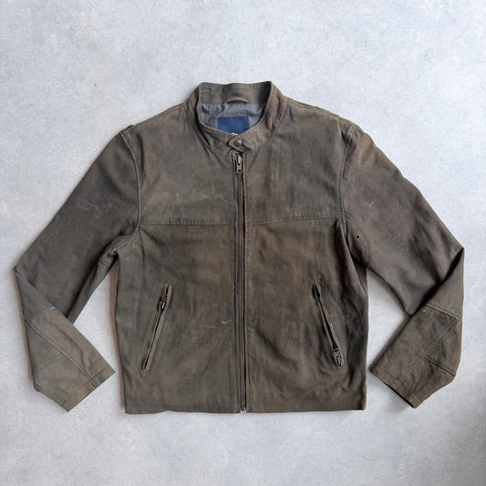 Blue Blood Suede Leather Army Green Jacket Dip Dye M