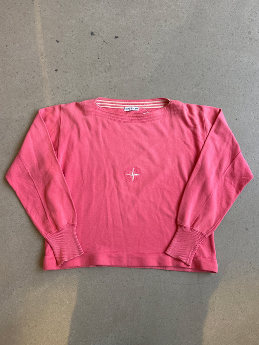 Stone Island Cropped Wide Neck Sweater Coral Orange L