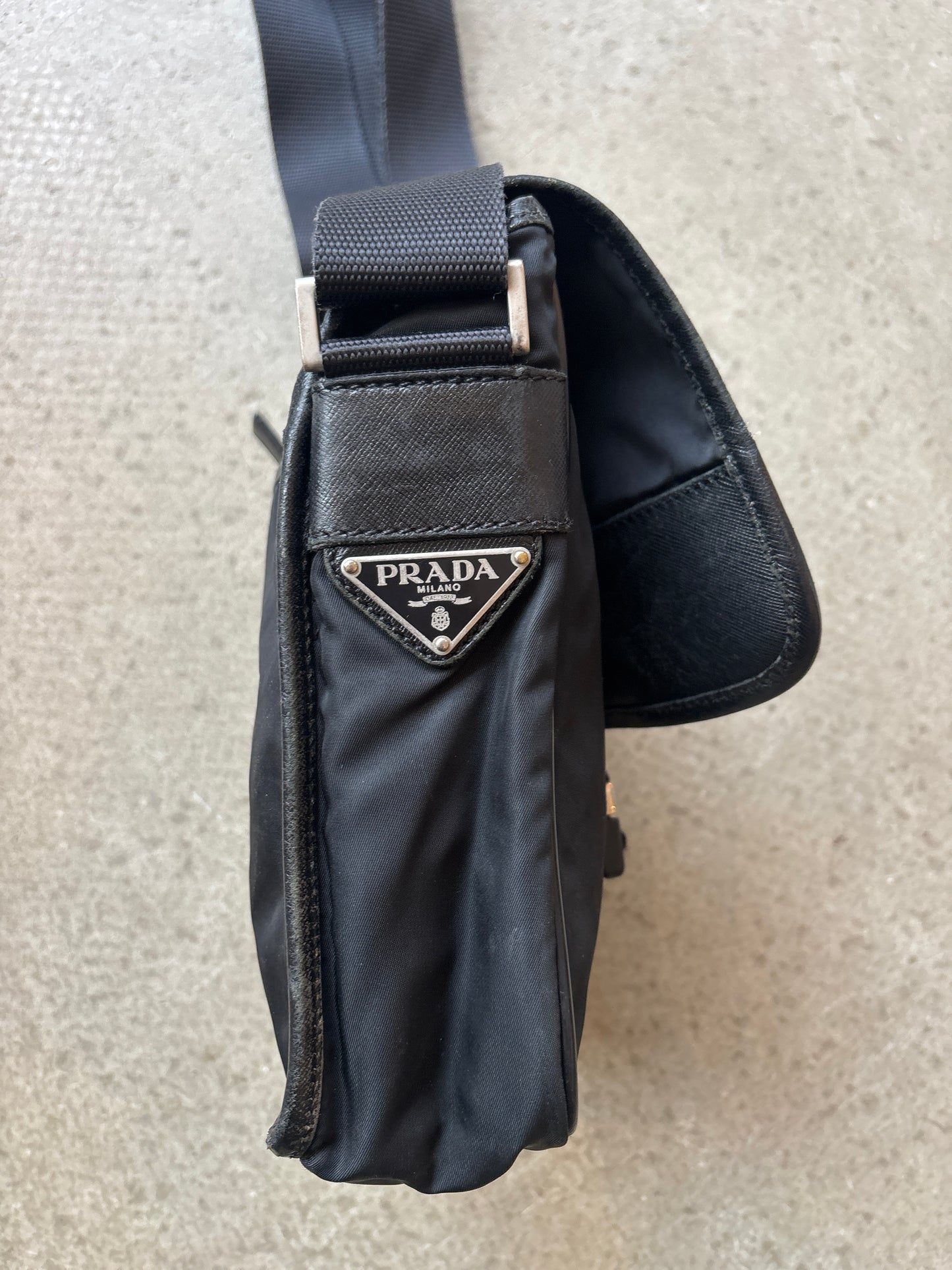 Prada Nylon Crossbody Buckle Bag Black