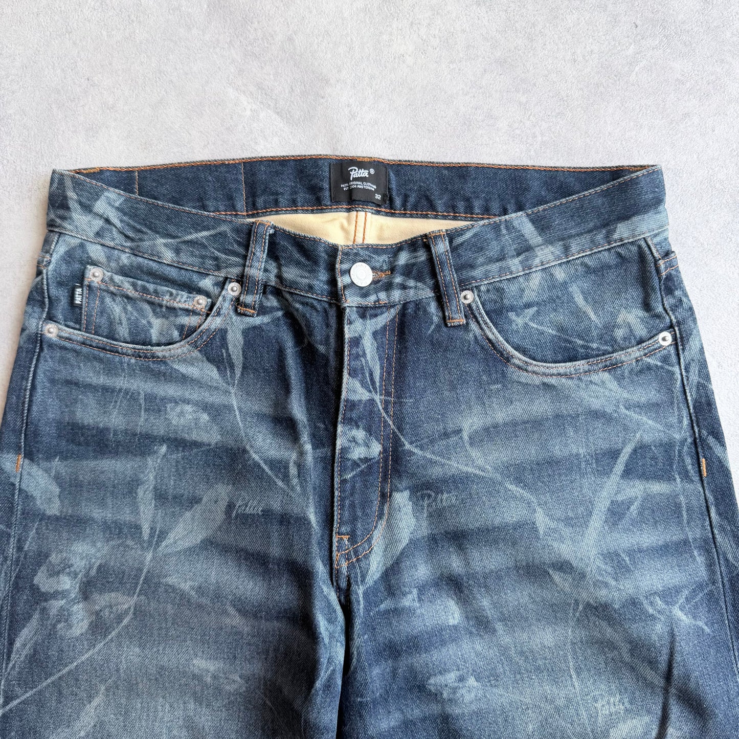 Patta Leaves Laser Printed Denim Jeans W 32 L 32