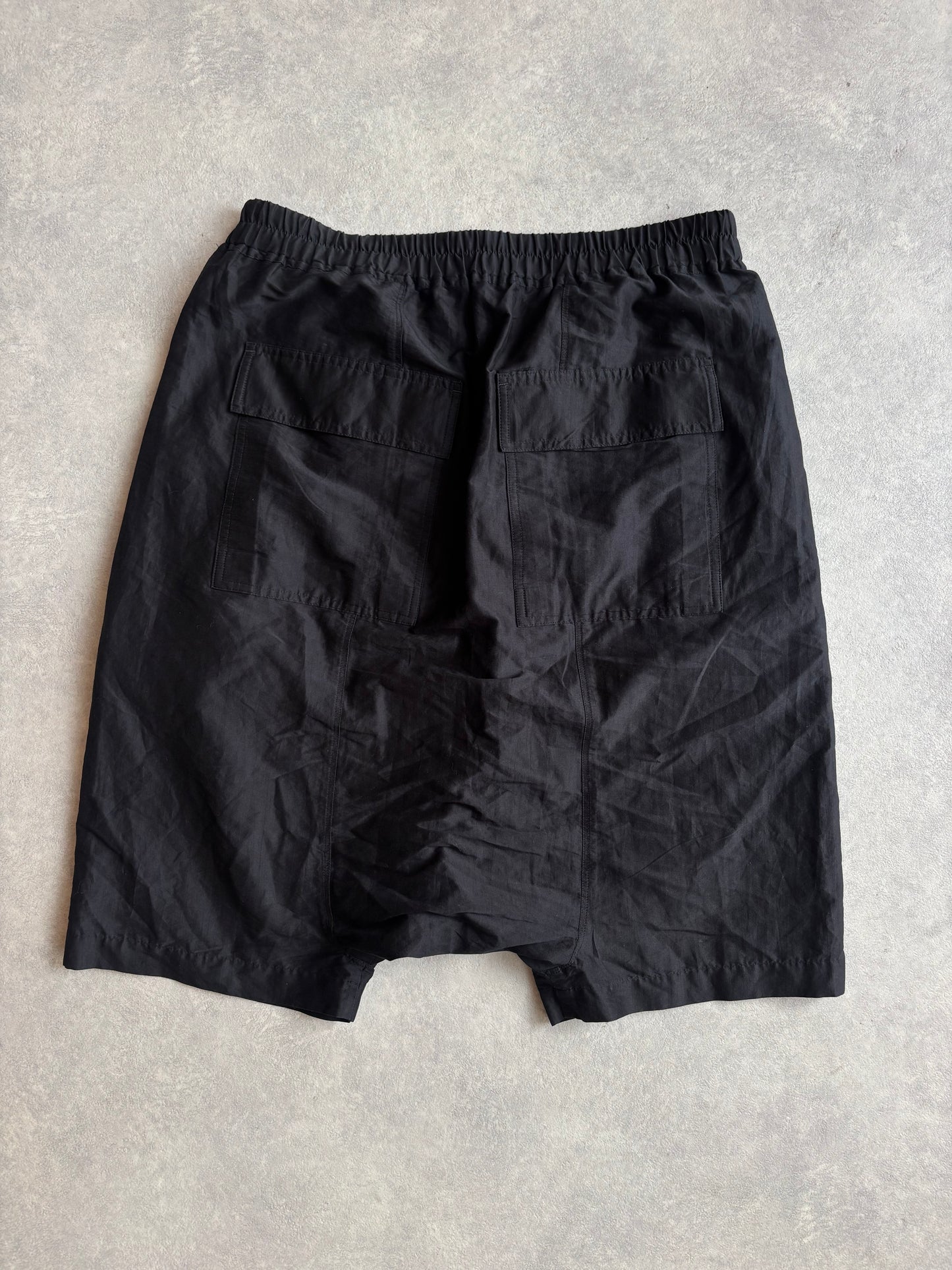 Rick Owens Drop Crotch Silk Babel Shorts Black Size 52