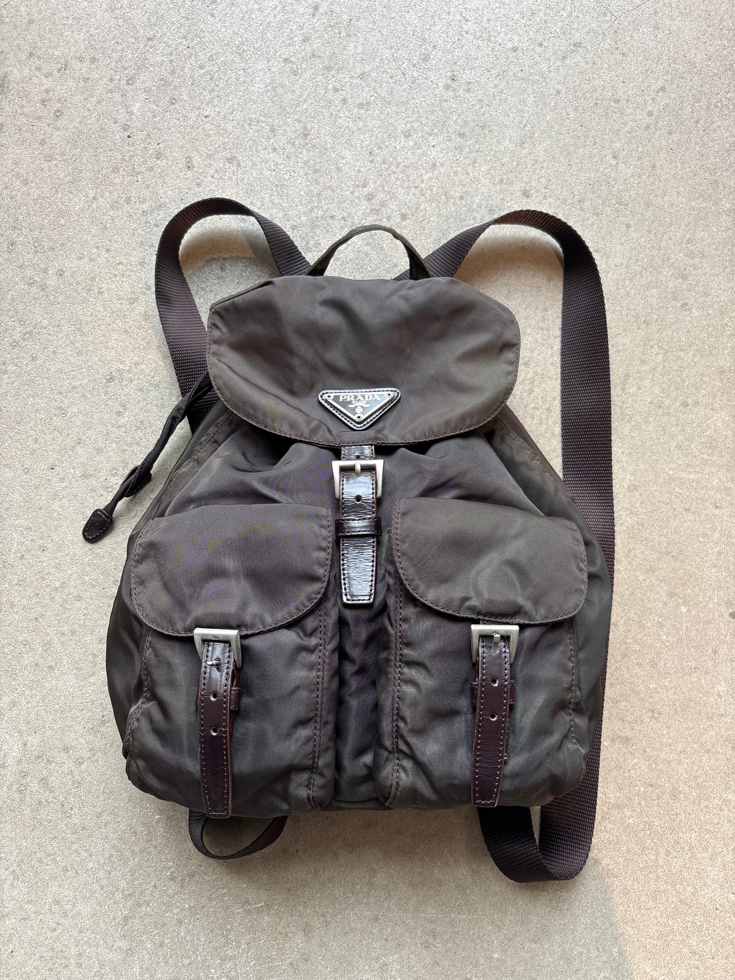 Prada Nylon Multipocket Backpack Shiny Green/Brown