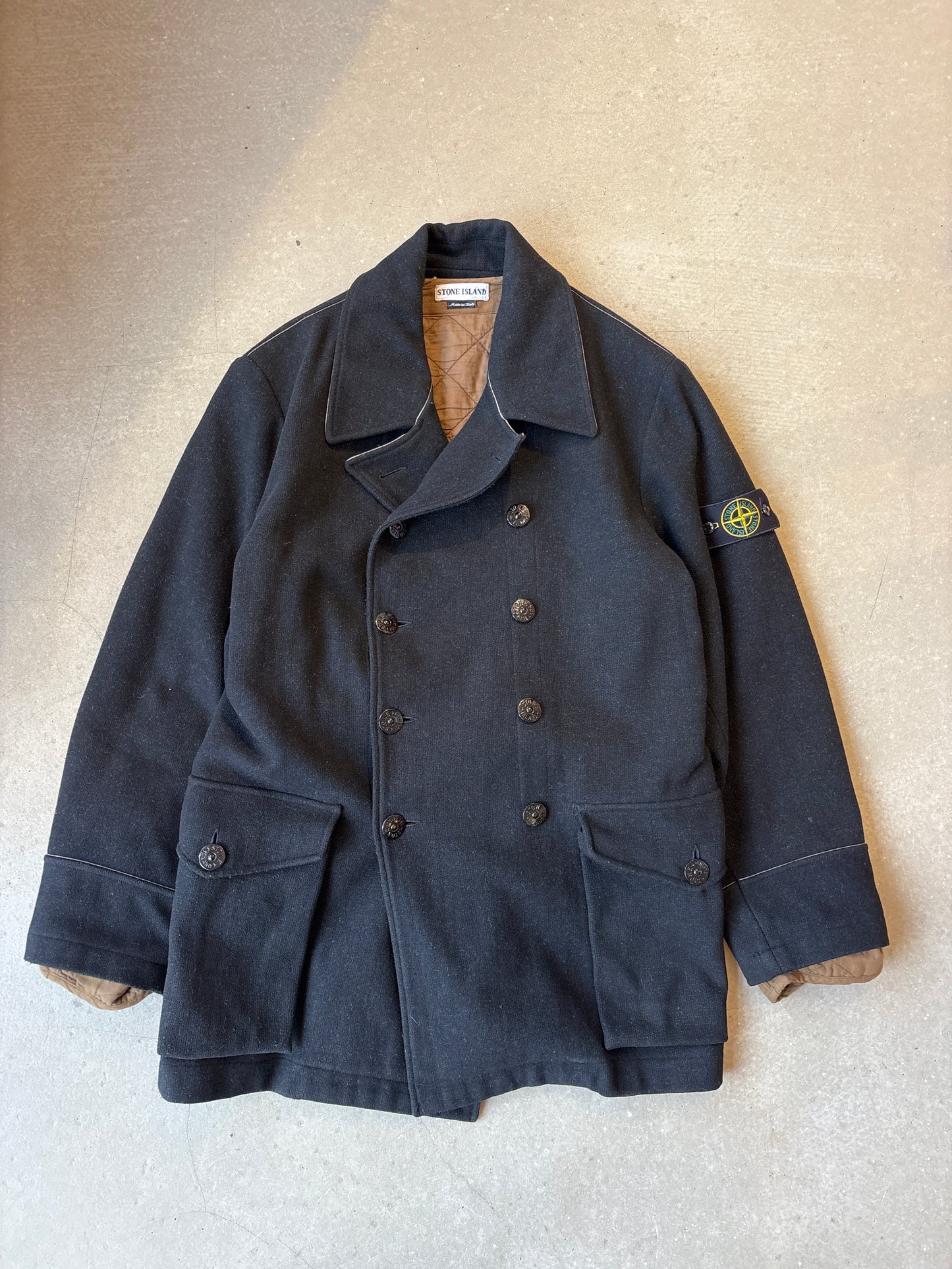 Stone Island 2002 Black Wool Dual Layer Pea Coat