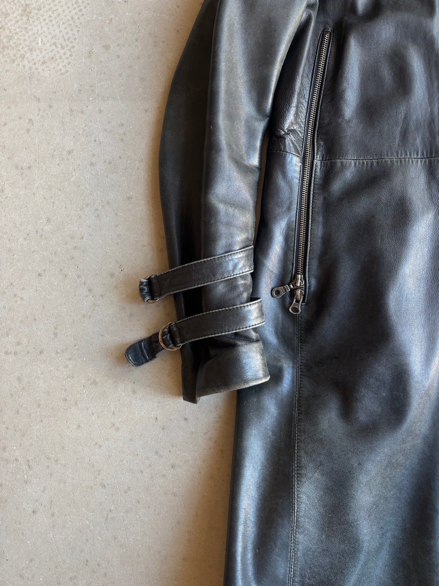 Redskins Dracucolar Leather Trenchcoat Black Medium