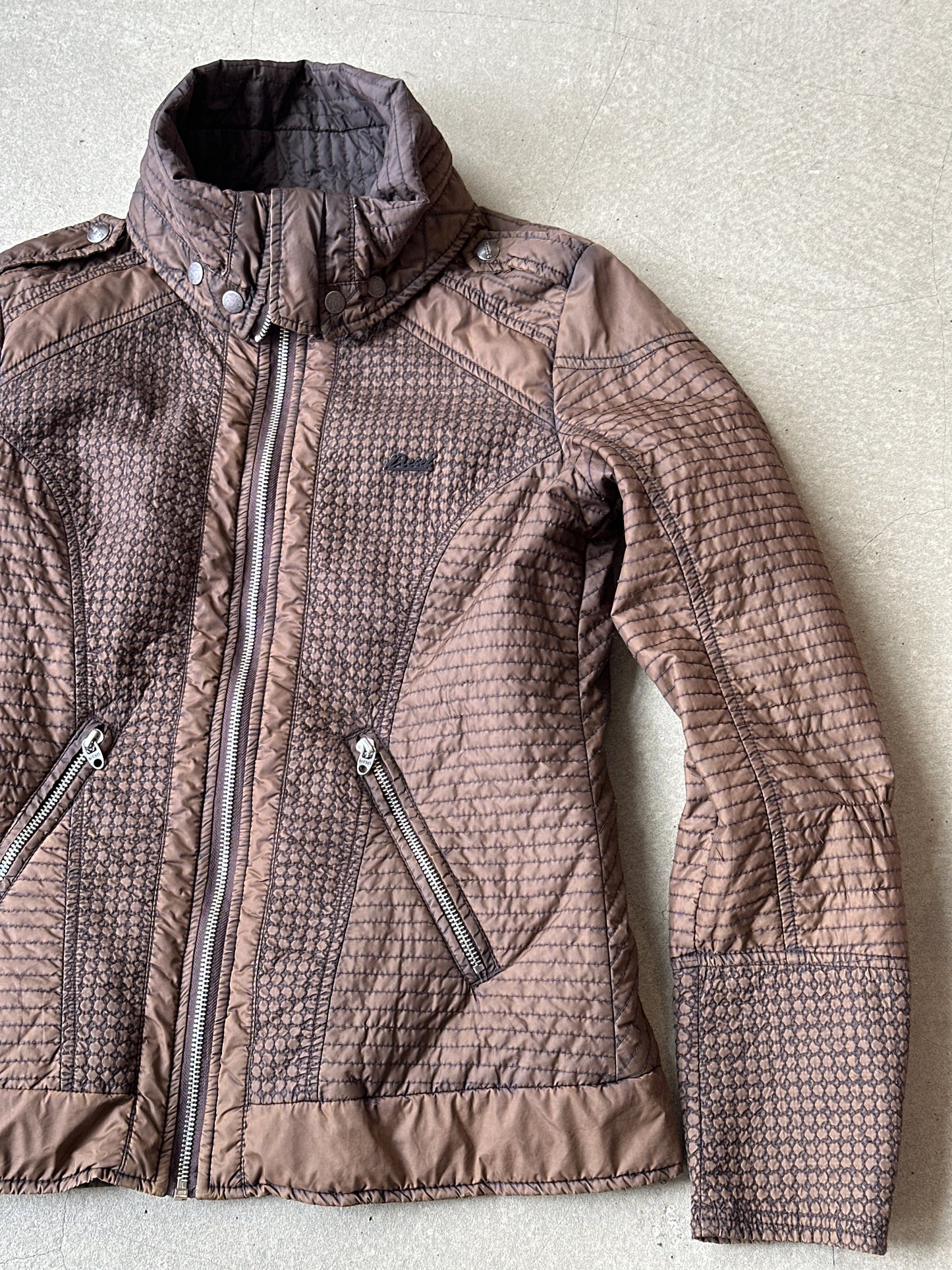 Diesel Quilted Biker Jacket Brown Medium