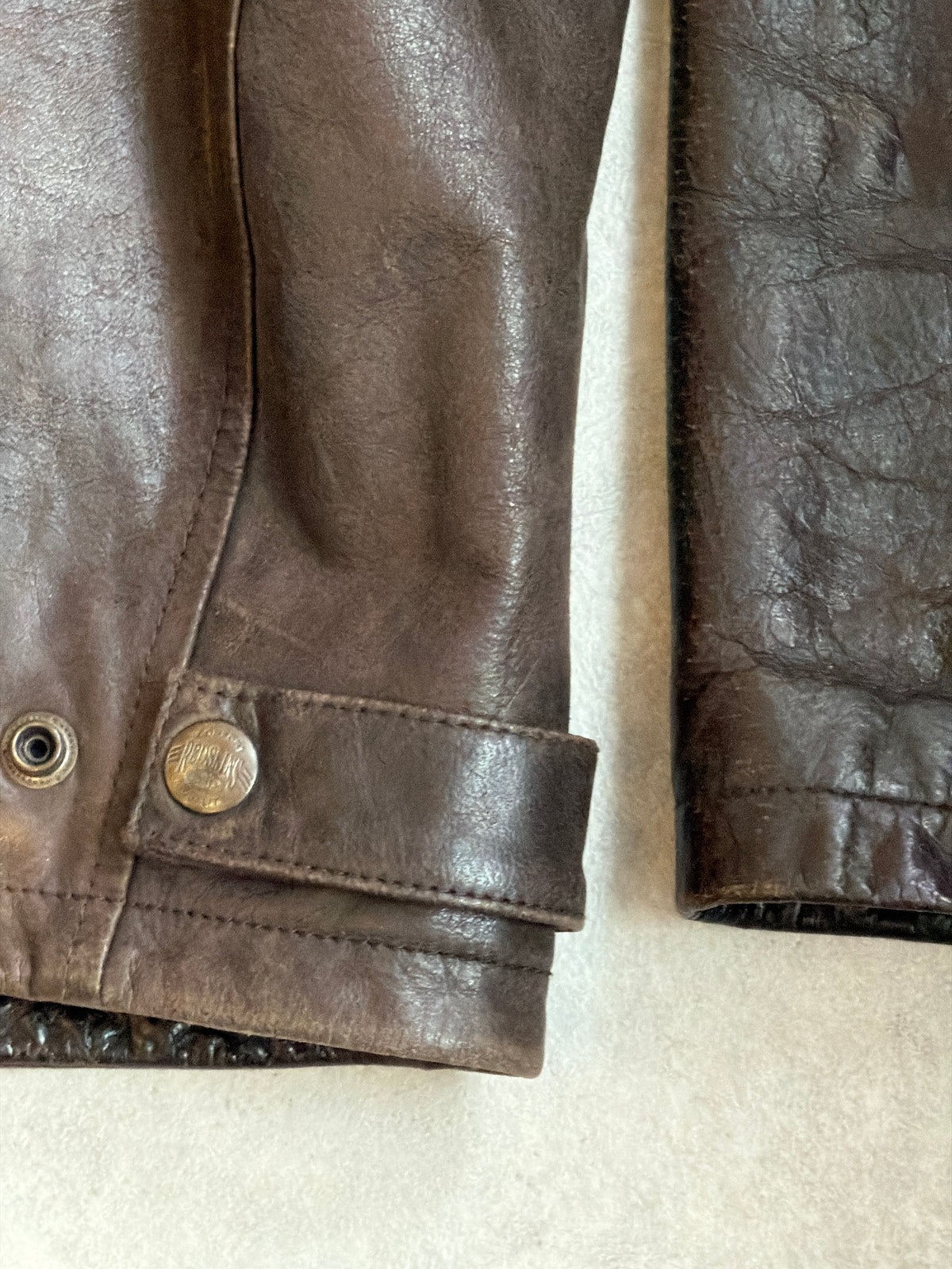 Redskins Leather Brown Jacket Green Liner Size XL