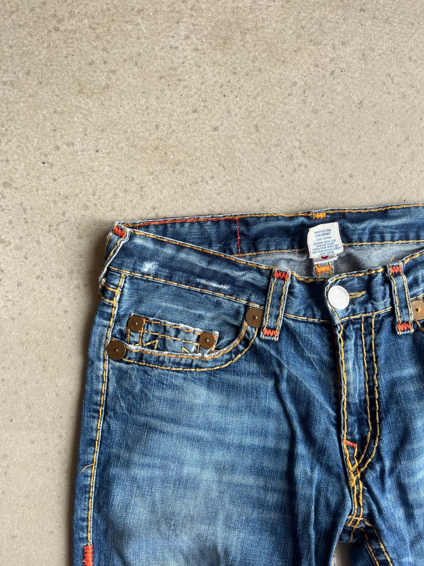 True Religion Bobby Super T Orange Stitch Jeans 36