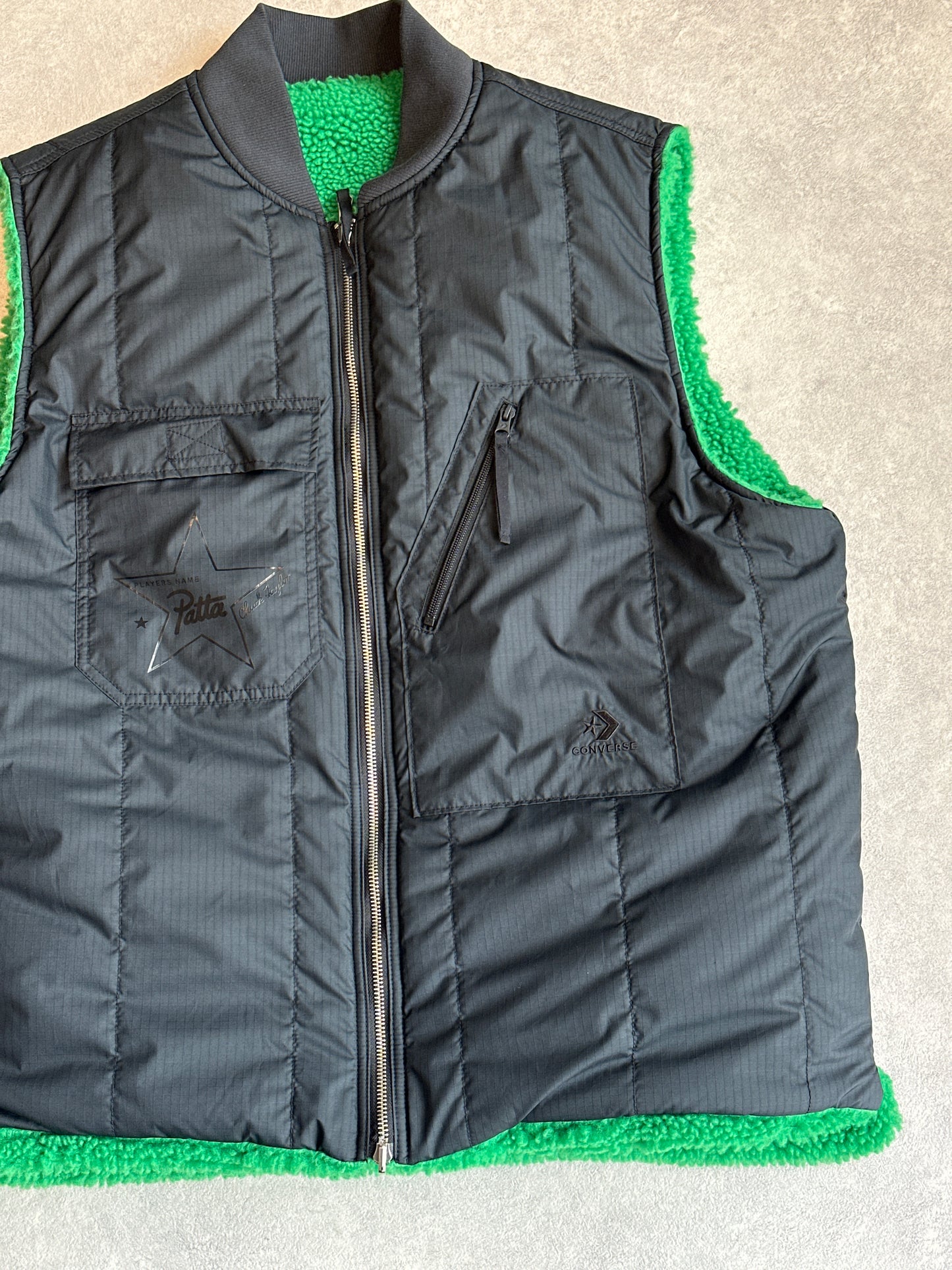 Patta X Converse Bodywarmer Black/ Green Nylon Fleece Size XL