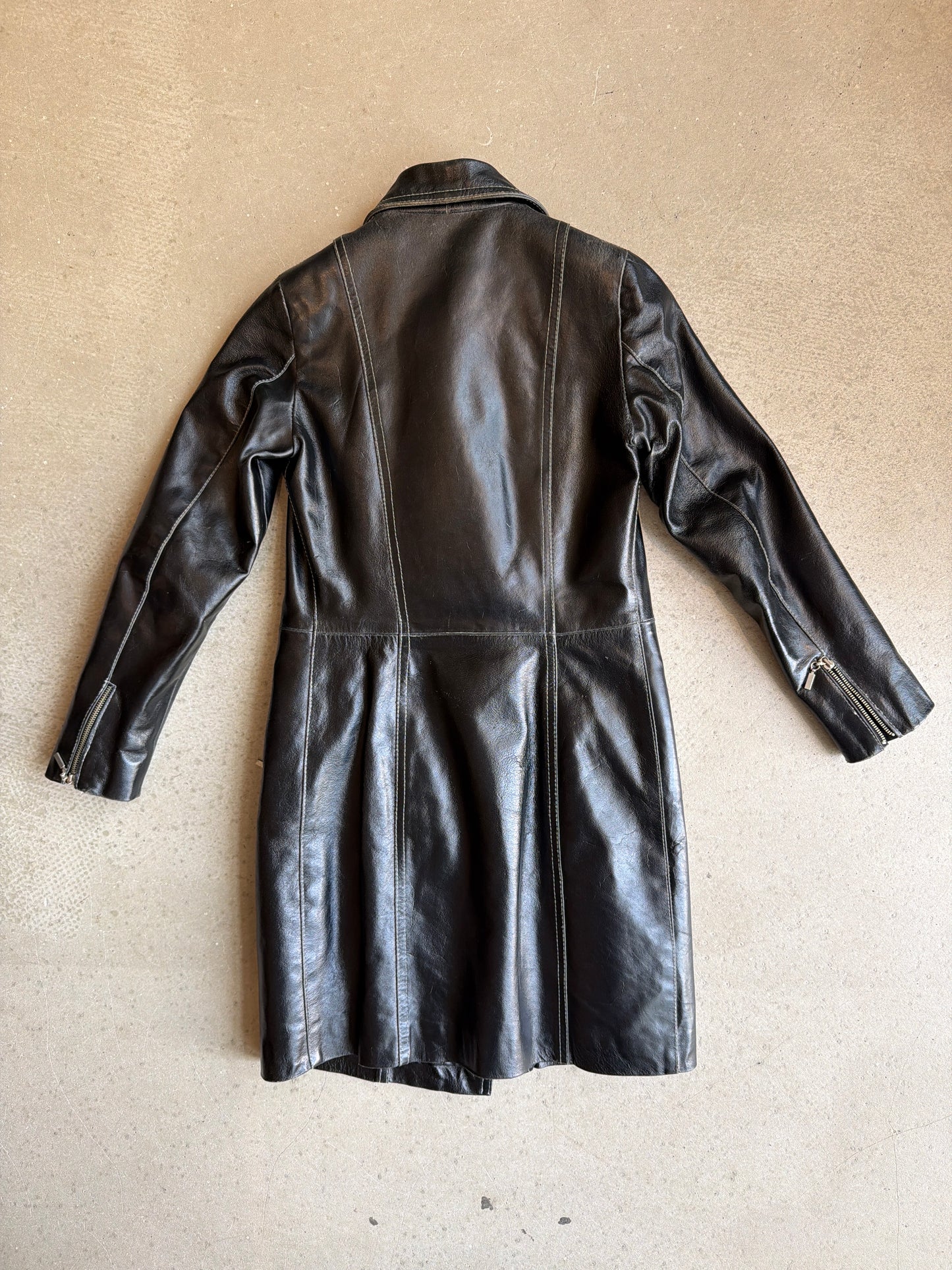 Armani jeans Vintage Leather Black Biker Coat M