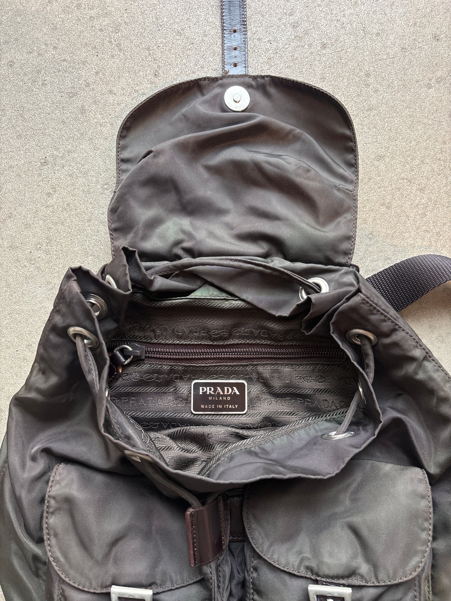 Prada Nylon Multipocket Backpack Shiny Green/Brown