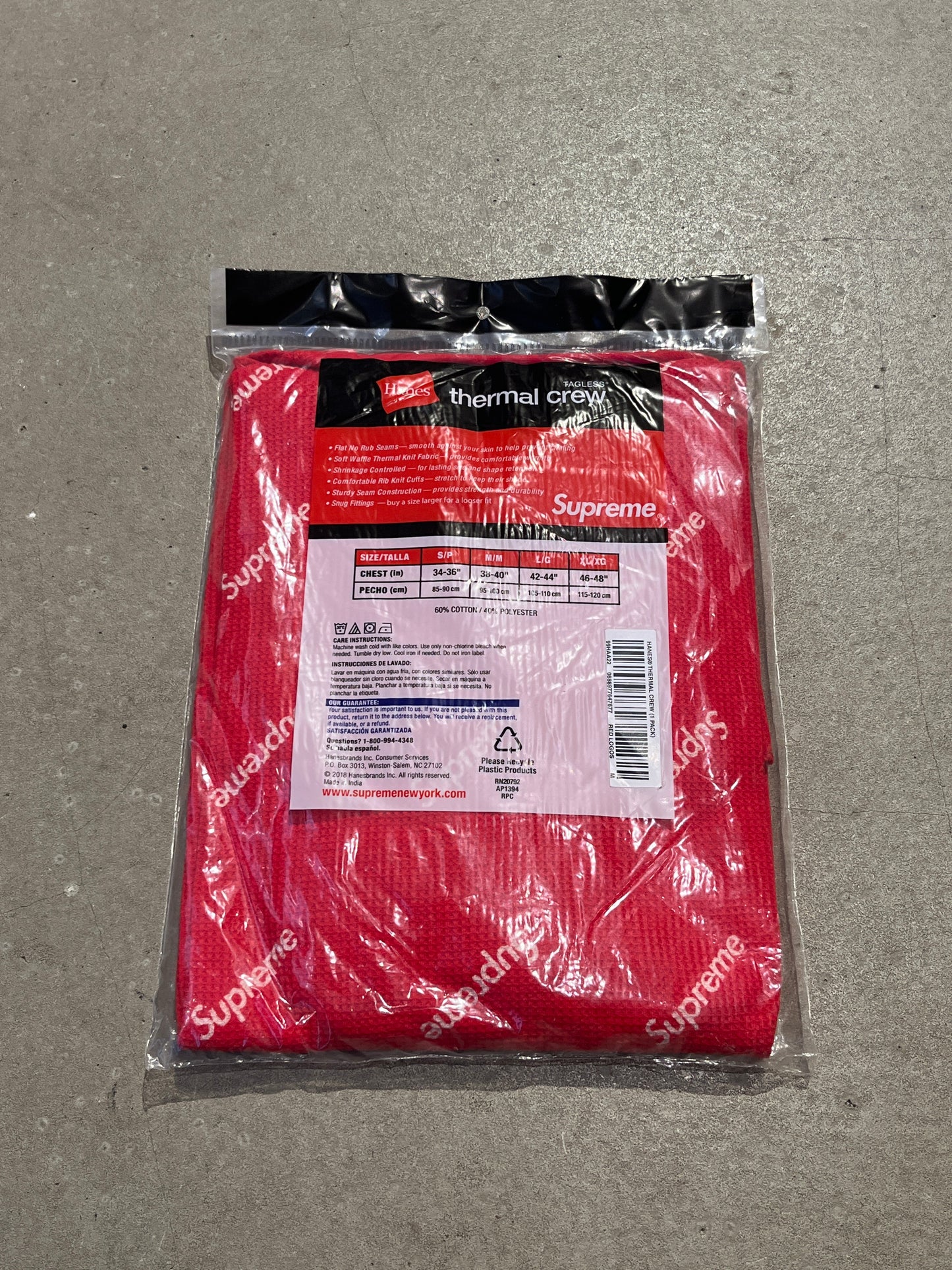 Supreme Hanes Thermal Crew (1 Pack) Red Logos M